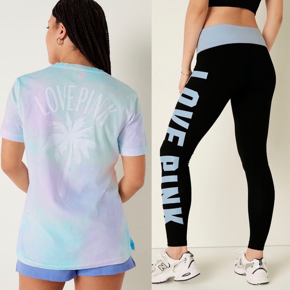 VS PINK Blue Skyway Foldover Leggings Matching Blue Skyway
Tie Dye Palm Tree Tee